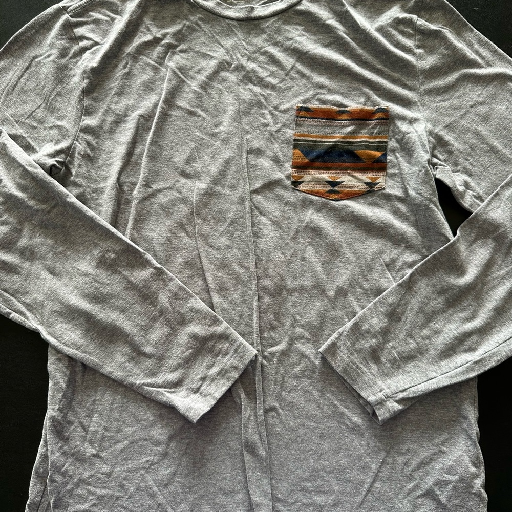 Old Navy Gray Long-Sleeve Tee with Patterned Chest Pocket
